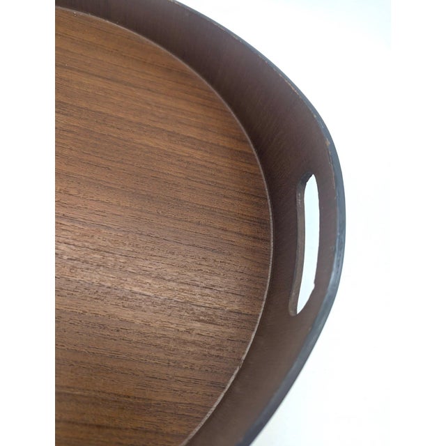 Wood Mid 20th Century Round Pressed Teak Wood Tray With Handles For Sale - Image 7 of 11