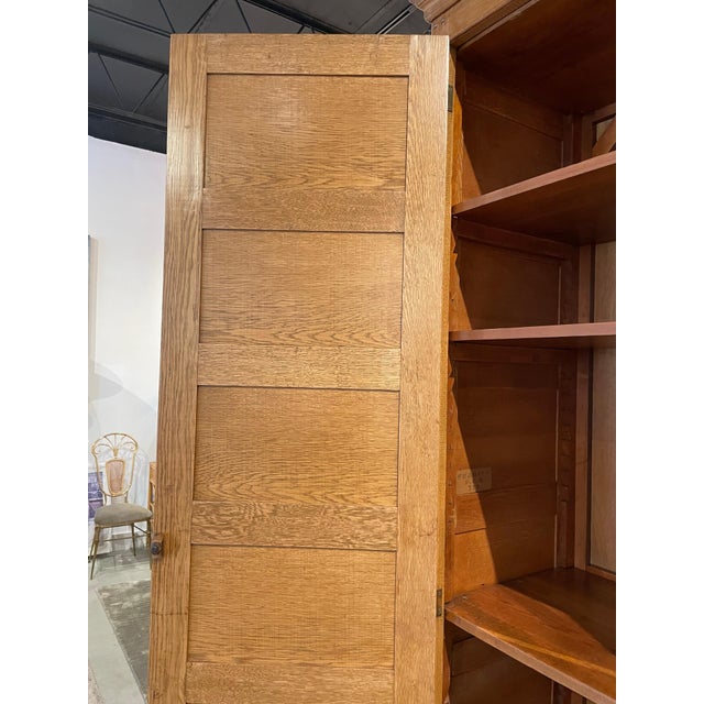 Tall Vintage French Oak Cabinet, Manner of Jacques Adnet For Sale - Image 11 of 17