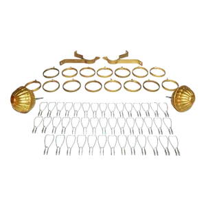 Antique Brass Curtain Hanging: Hollow Ball Finials, Brackets, Rings & Hooks Set - 62 Piece Set