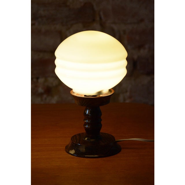 Brown Art Deco Table Lamps in Beech and Opal Glass, Czech, 1930s, Set of 2 For Sale - Image 8 of 11