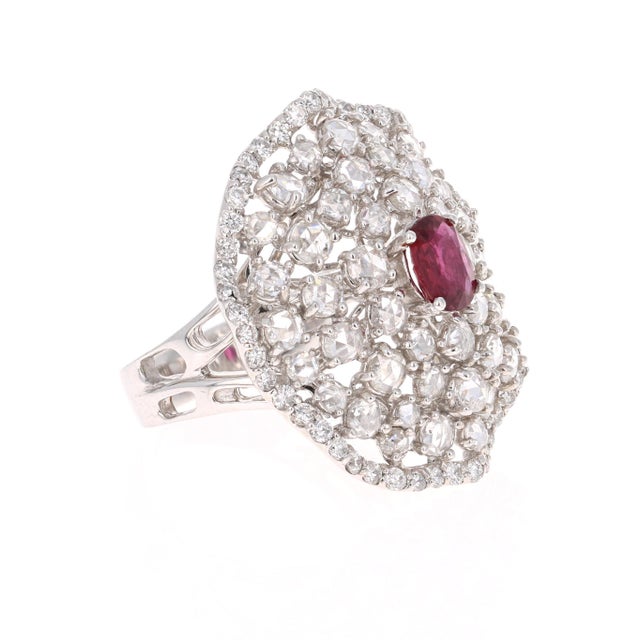 3.61 Carat Ruby Rose Cut Diamond 14 Karat White Gold Cocktail Ring A real statement piece - Ruby and Rose Cut Diamond...