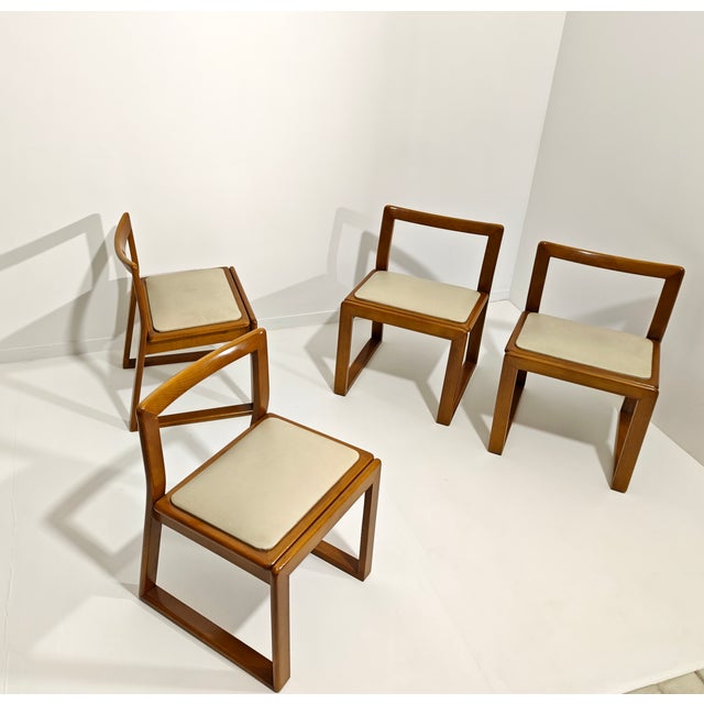 Curved Wood Chairs with Leather Seats, Italy, 1970s, Set of 4 For Sale - Image 6 of 12