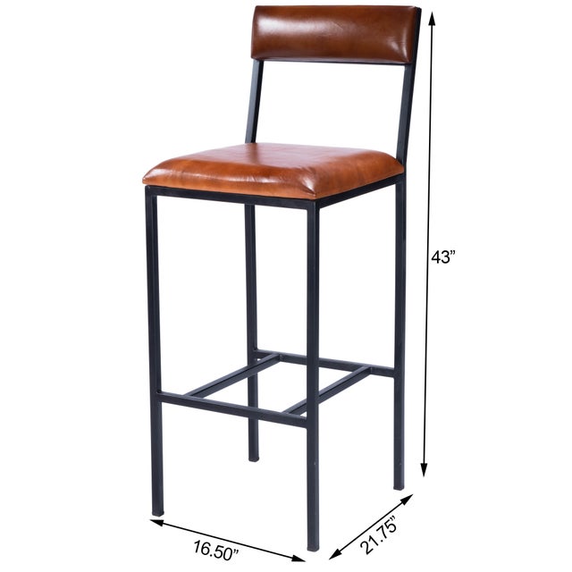 Add style to your space with this bar-height industrial inspired stool with padded seat and backrest! Crafted from leather...