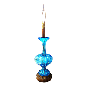 Vintage Blue Art Glass Table Lamp