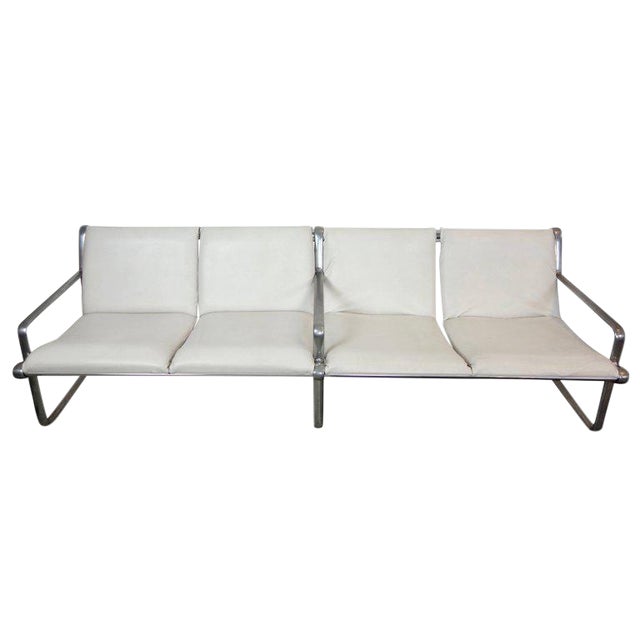 Hannah & Morrison Four-Seat White Leather Airport Sling Sofa For Sale