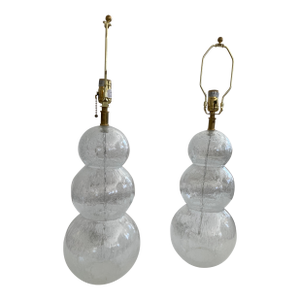 Clear Bubbles Murano Glass Table Lamps With 3 Spheres- A Pair
