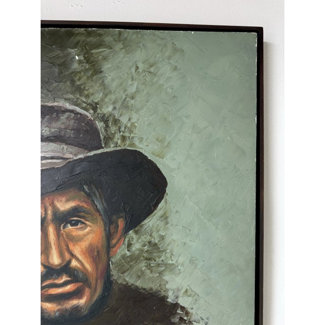 Wood Vintage Galan Oil Potrait Painting of a Man With Hat, Framed For Sale - Image 7 of 12