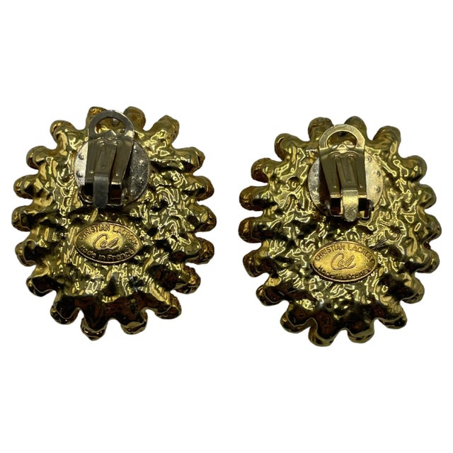 French Christian Lacroix Vintage Gold Toned Earrings For Sale - Image 3 of 5