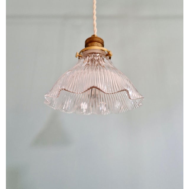 Art Deco Pendant Light in Transparent Grooved Glass from Holophane, 1920s For Sale - Image 9 of 12