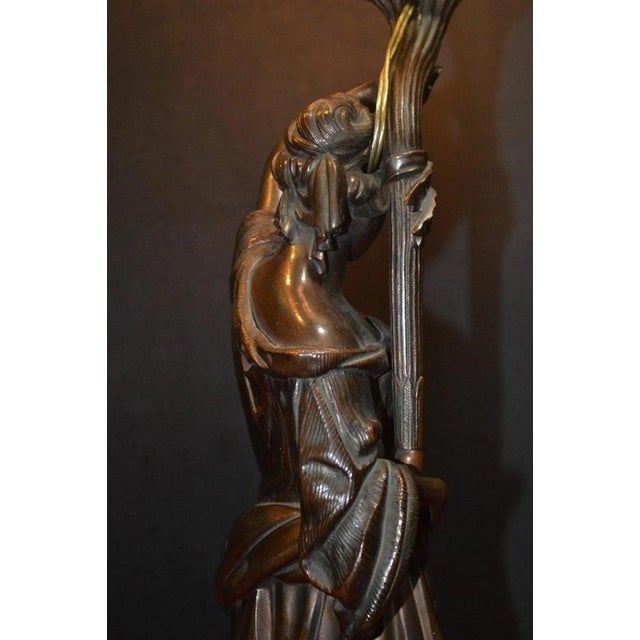 19th Century French Bronze Figural Lady Lamp with Opaline Globe, 1865 For Sale - Image 12 of 18