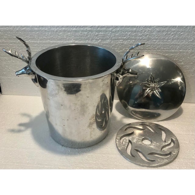 Beautiful vintage handmade Mariposa silver ice bucket with stag handles. Handmade in Mexico. Circa 1980s. Made with all...