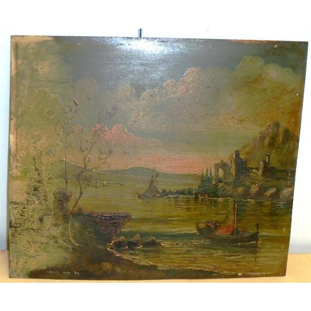 River Landscape, 1800s, Oil Painting on Copper, Framed For Sale - Image 3 of 15