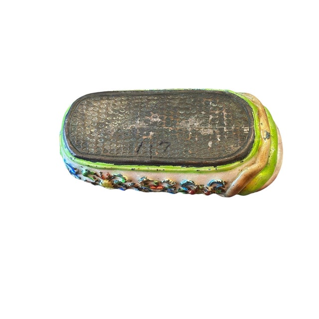 Antique Chinoiserie Colorful Enamels on Brass Mini Shoe 3.5" W For Sale In New York - Image 6 of 8