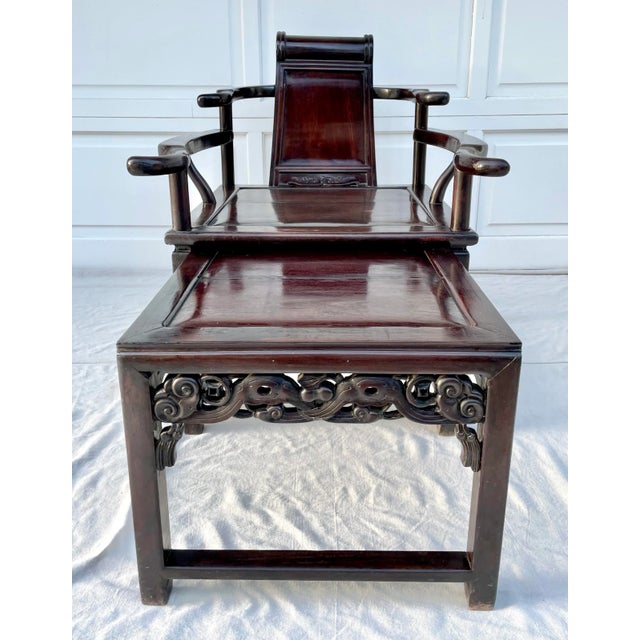 Antique Ming Rosewood Asian Lounge Chair With Ottoman For Sale In Los Angeles - Image 6 of 13