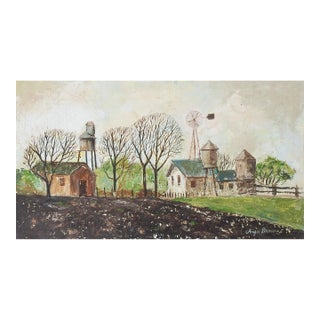 Vintage Rustic Farmhouse Painting For Sale
