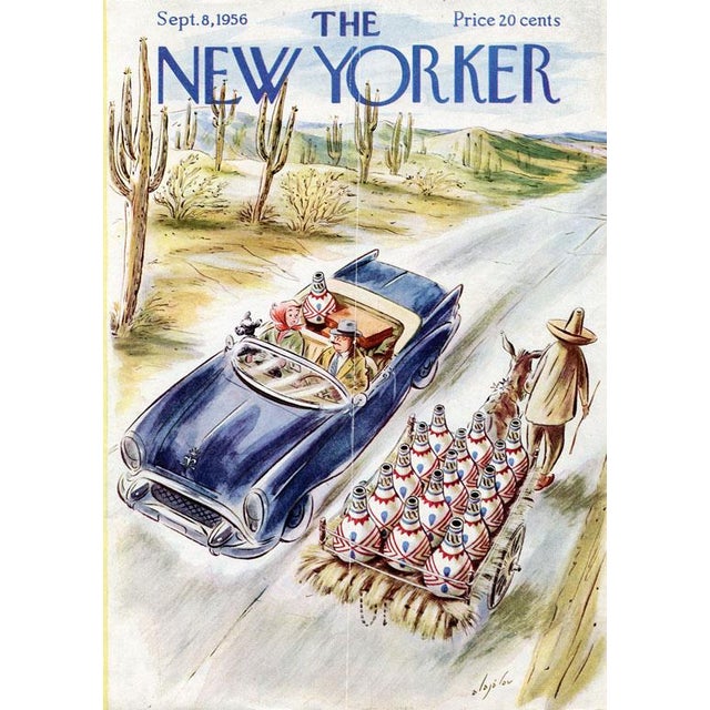 Original vintage New Yorker magazine cover dated September 8, 1956 featuring a Vacation and Mexico theme. Cover...