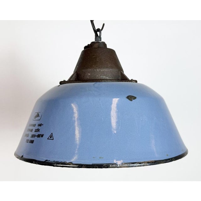 1960s Industrial Blue Enamel and Cast Iron Pendant Lamp, 1960s For Sale - Image 5 of 18