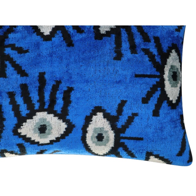Contemporary Handmade Velvet Evil Eye Good Luck Throw Pillow & Down Feather Insert For Sale In San Francisco - Image 6 of 12
