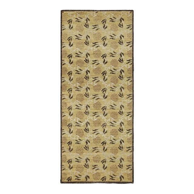 Contemporary Block Print Floral Wool Runner by Rug & Kilim, India For Sale