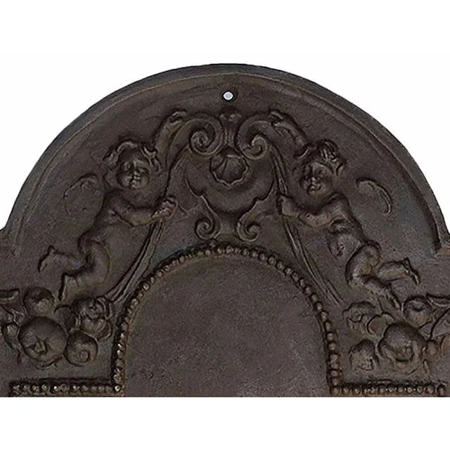 Traditional Antique Black Fireback • Cast Iron With Classic Imagery For Sale - Image 3 of 4