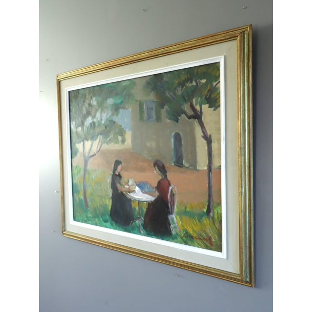 Mid-Century Modern 'Garden Gathering' Vintage Swedish Expressive Landscape Oil Painting, Framed For Sale - Image 4 of 10