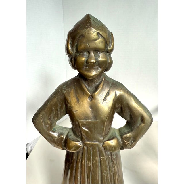 Late 19th Century Antique Figural Bronze and Iron Andirons, European Peasant Couple, Circa 1900 For Sale - Image 5 of 12