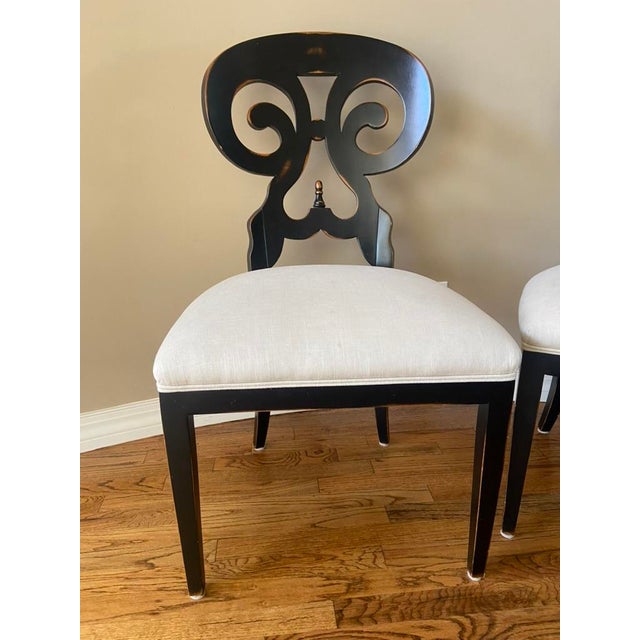 Pair of Vanguard Biedermeier Side Chairs Details: - High Quality Construction - Shapely Backs - Factory Distressed -...