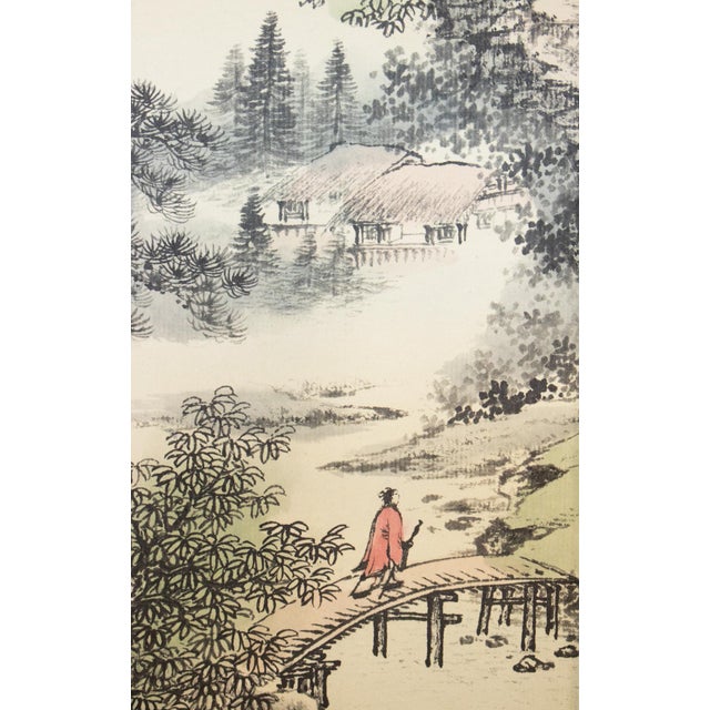 Heisei Era Japanese Monochrome Landscape Printed Scroll - A Pair For Sale - Image 9 of 18