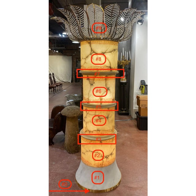 Late 20th Century Italian Alabaster, Marble, Brass & Crystal Palm Tree Floor Lamp For Sale - Image 9 of 12