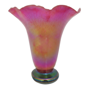 Donald Carlson Iridescent Art Glass Ruffled Trumpet Vase