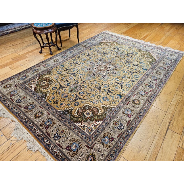 Vintage Persian Tabriz Rug, Hand-Knotted Wool, Floral Pattern, Moss Green & Caramel, 7x10 For Sale - Image 10 of 18