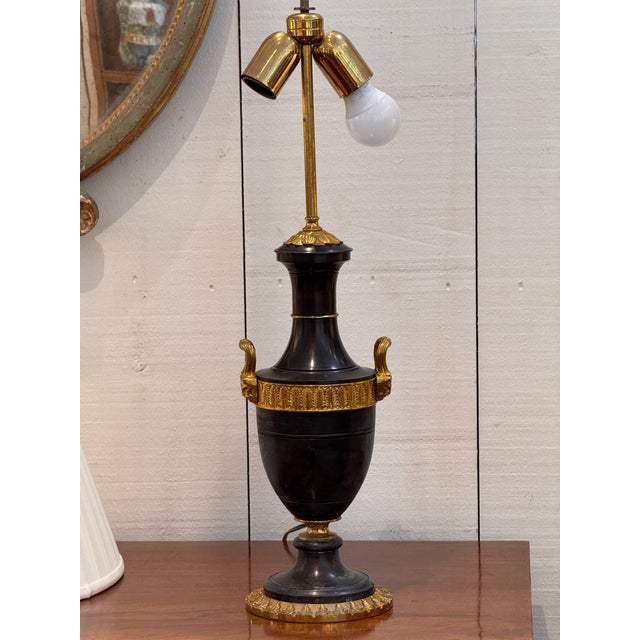 Pair of Empire Style Patinated Bronze Urn Lamps For Sale - Image 11 of 14