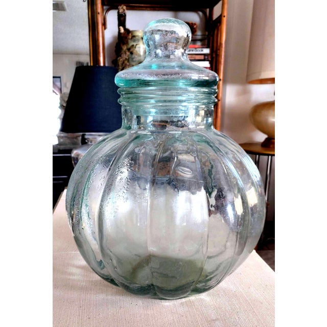 Extra Large Clear Glass Green Tint Gourd Shaped Lidded Apothecary Jar