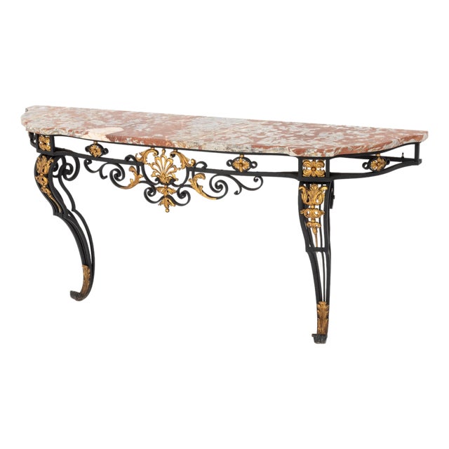 Louis XV Style Marble Top Gilt and Ebonized Console For Sale