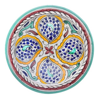 Mid 20th Century Moroccan Orange & Turquoise Ceramic Wall Plate For Sale