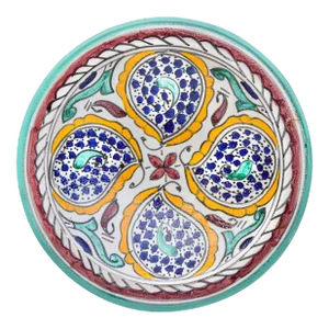 Mid 20th Century Moroccan Orange & Turquoise Ceramic Wall Plate