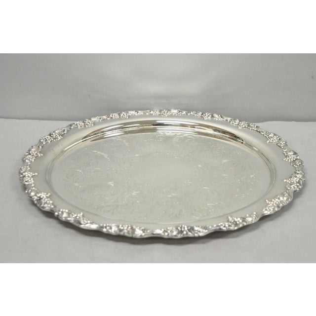 Victorian Vintage Victorian Silver Plated Grapevine Repousse 20" Round Serving Platter For Sale - Image 3 of 13