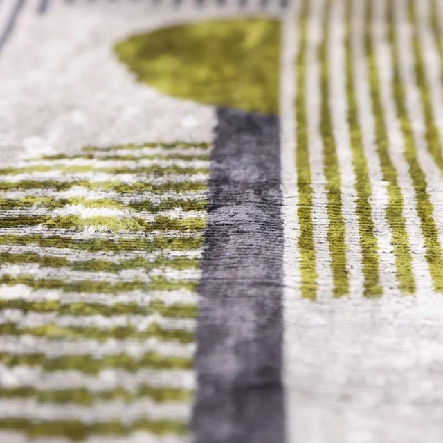 Gray Luxury Silk Velvet Pillow 16x24 – Handmade Green & Gray Geometric Lumbar Cushion For Sale - Image 8 of 8