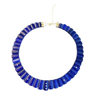 The Cleopatra Lapis Collar Necklace With Diamonds & 14k Gold For Sale