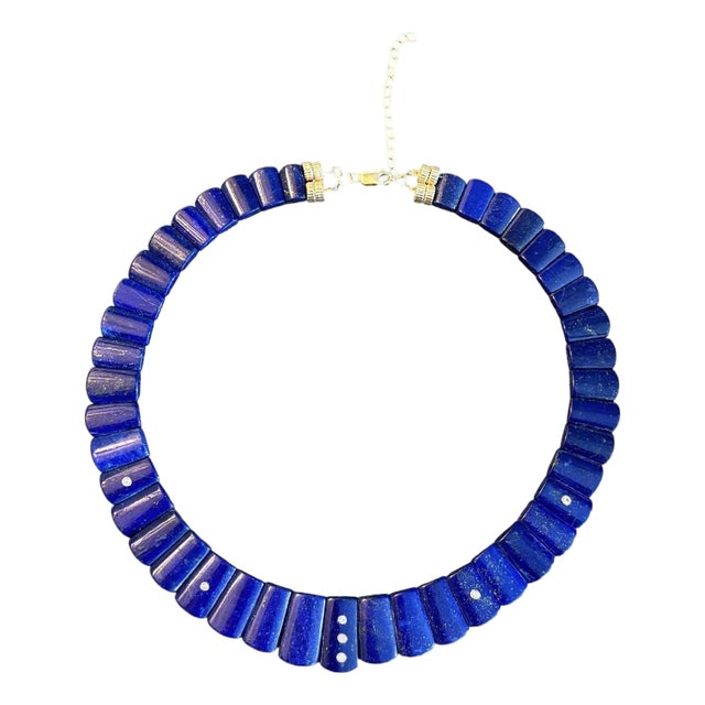 The Cleopatra Lapis Collar Necklace With Diamonds & 14k Gold For Sale