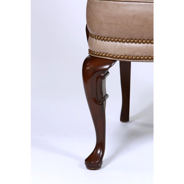 Pair of Queen Anne Style Leather Armchairs For Sale - Image 4 of 10