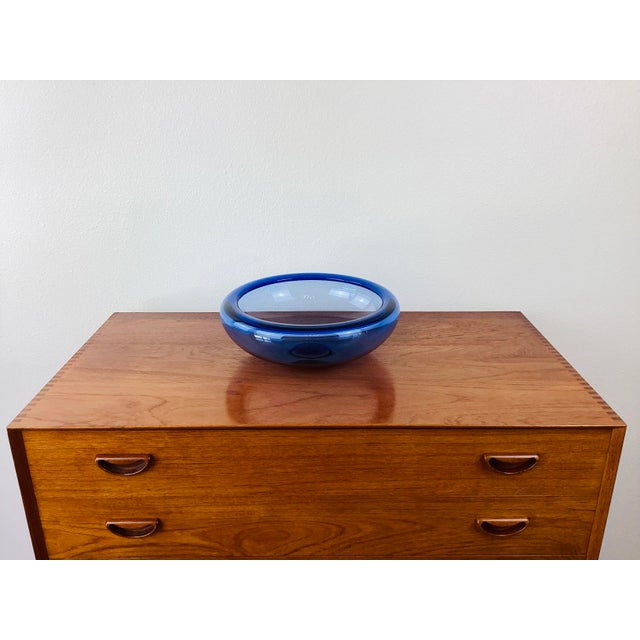1960s Vintage Mid-Century Modern Blue Holmegaard Glass Bowl For Sale - Image 5 of 11