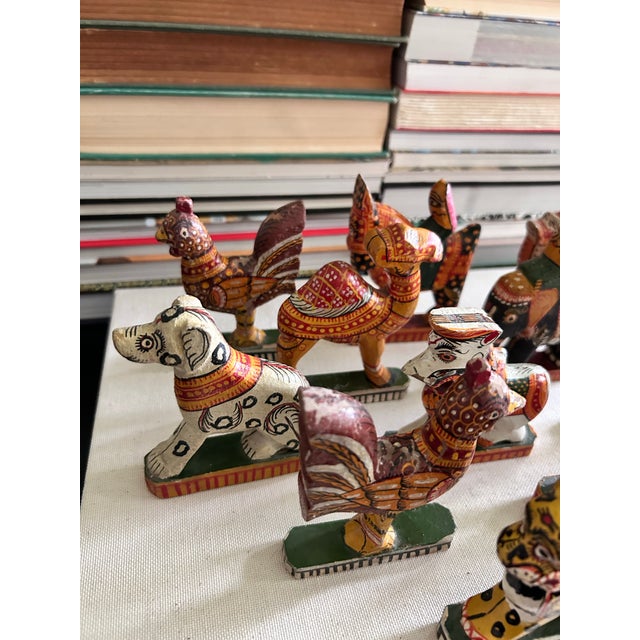 Indian Antique Indian Hand-Painted Folk Art Animal Procession Figures, Set of 11 For Sale - Image 3 of 12