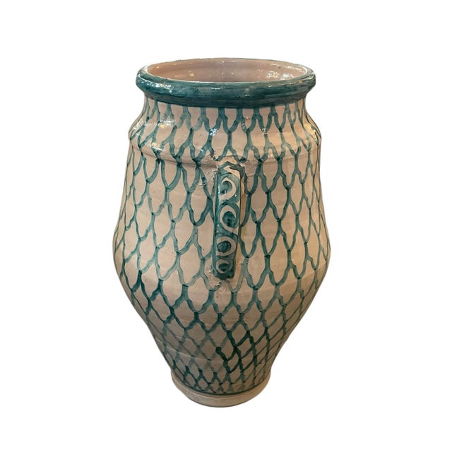 Moroccan Hand-Painted Moroccan Fes Ceramic Urn For Sale - Image 3 of 8
