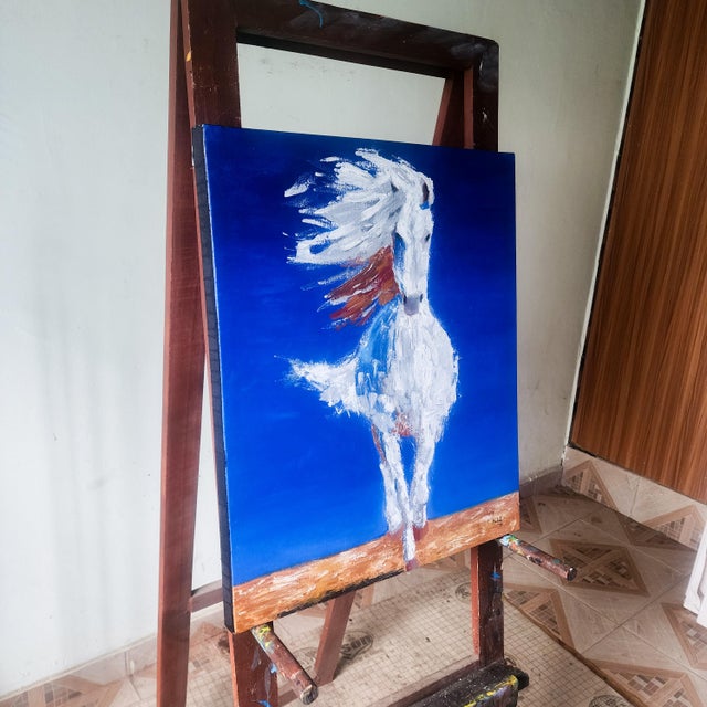 Hunt Slonem Toward the Light, By, Madoti Oluwadamilare (2026) Acrylic on Canvas, Horse Painting For Sale - Image 4 of 5