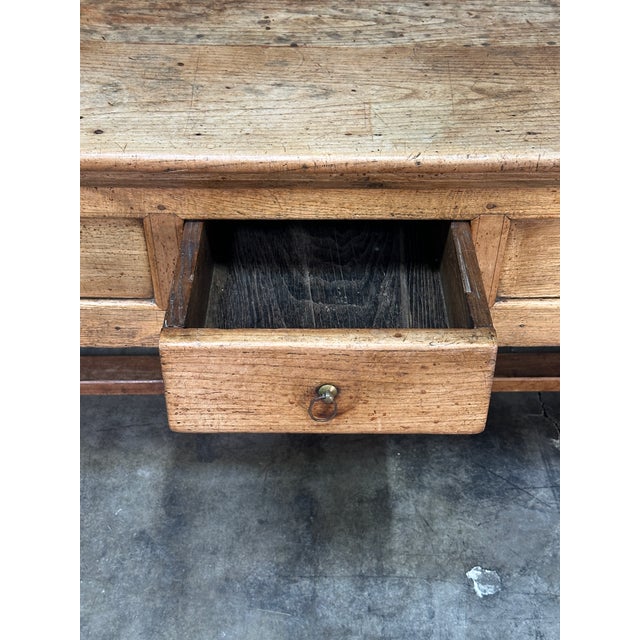 19th C French Draper’s Table Farmhouse Harvest Work Table 83” For Sale - Image 11 of 18