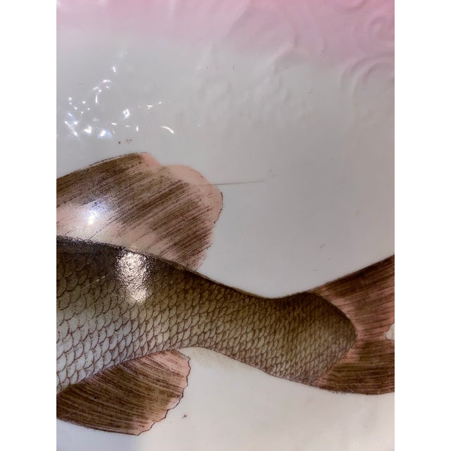 Antique Fish Platter ServeWare . Victorian Porcelain Fish Platter With a Hand-Painted Muskellunge, Circa 1891. 24.5” For Sale - Image 12 of 12