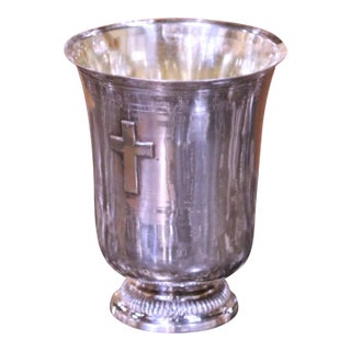 19th Century French Silver Baptism Timbale With Raised Cross, Minerva Marking For Sale