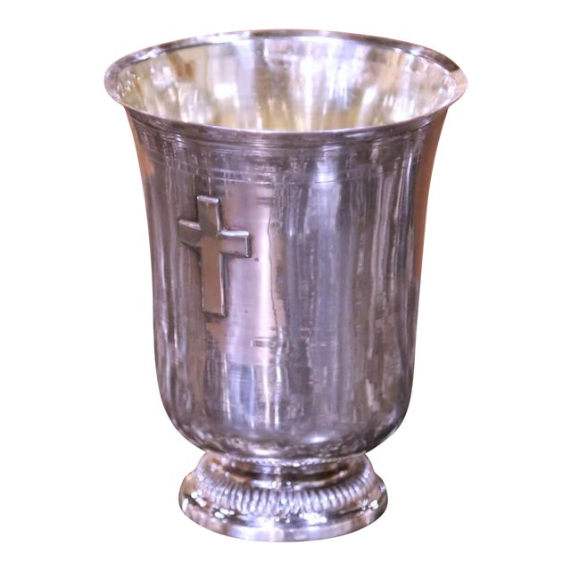 19th Century French Silver Baptism Timbale With Raised Cross, Minerva Marking For Sale