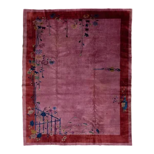 Handmade Purple Antique Chinese Art Deco Wool Rug With Floral Pattern